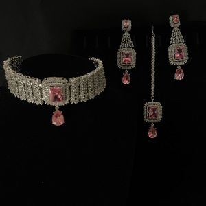Elegant Silver and Pink Jewelry Set